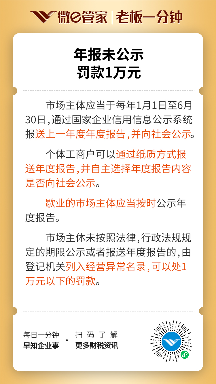 年报未公示罚款1万元